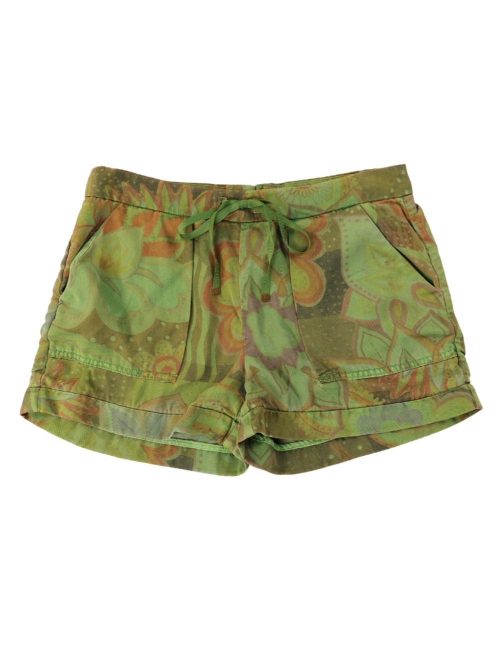 Desigual 28 Green Floral Boho Print Drawstring Shorts Festival Summer